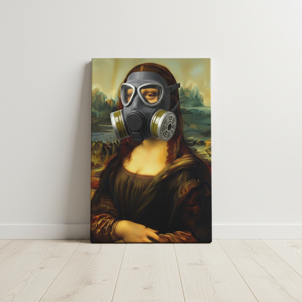 Mona Lisa in a Gas Mask Canvas Wrap – When the Louvre Meets the Loo