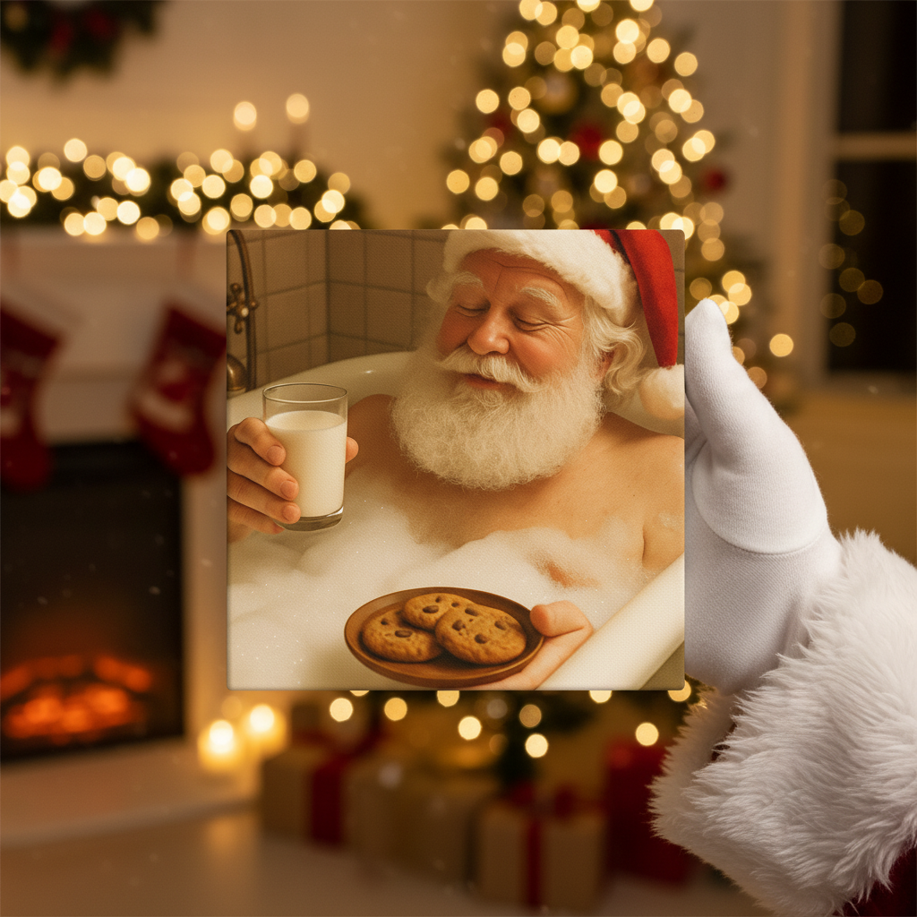 Santa Bubblebath Canvas Wrap – Rub-a-Dub-Dub, Santa in the Tub