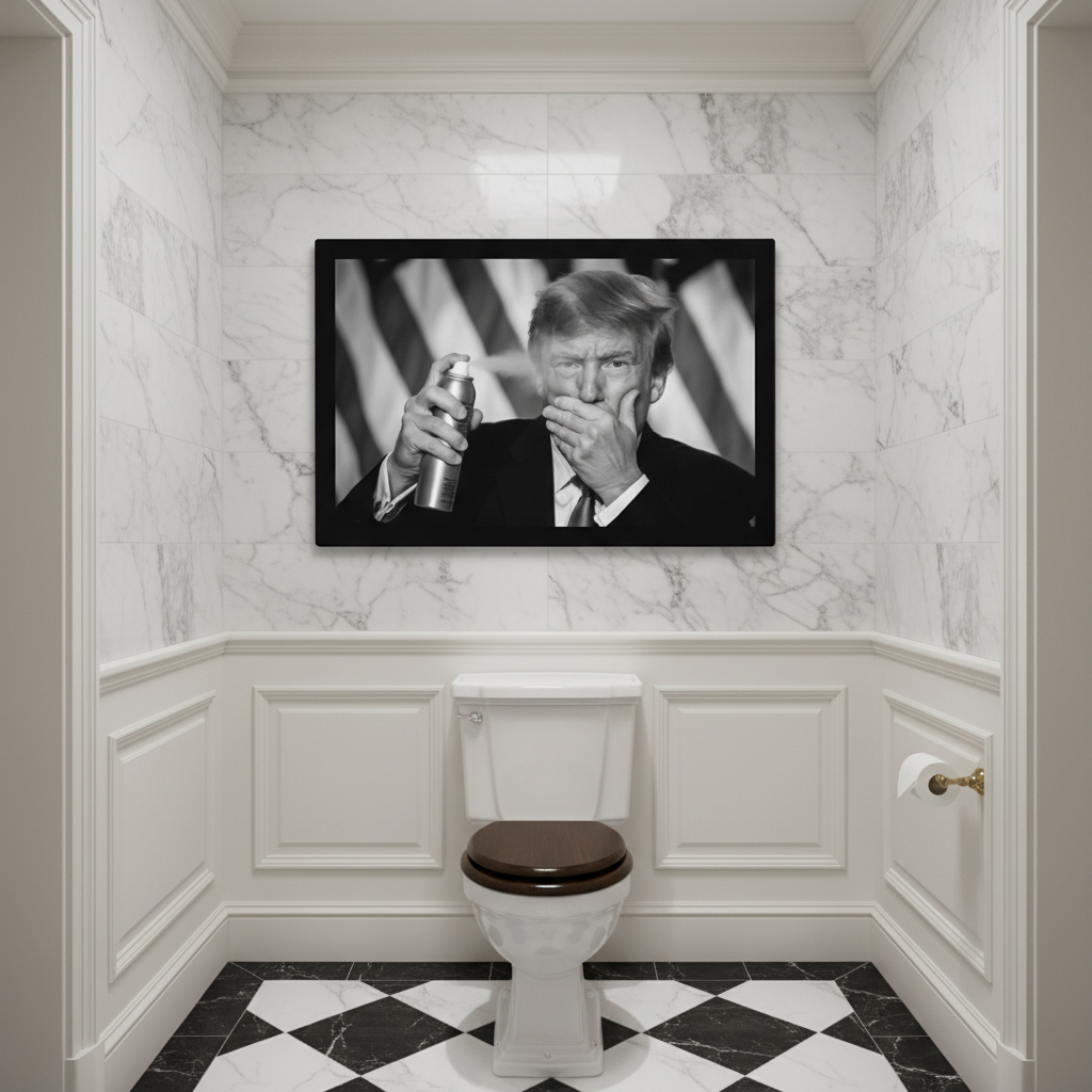 President Trump Spraying Air Freshener Canvas Wrap