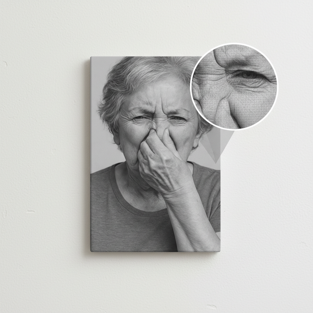Old Lady Holding Nose