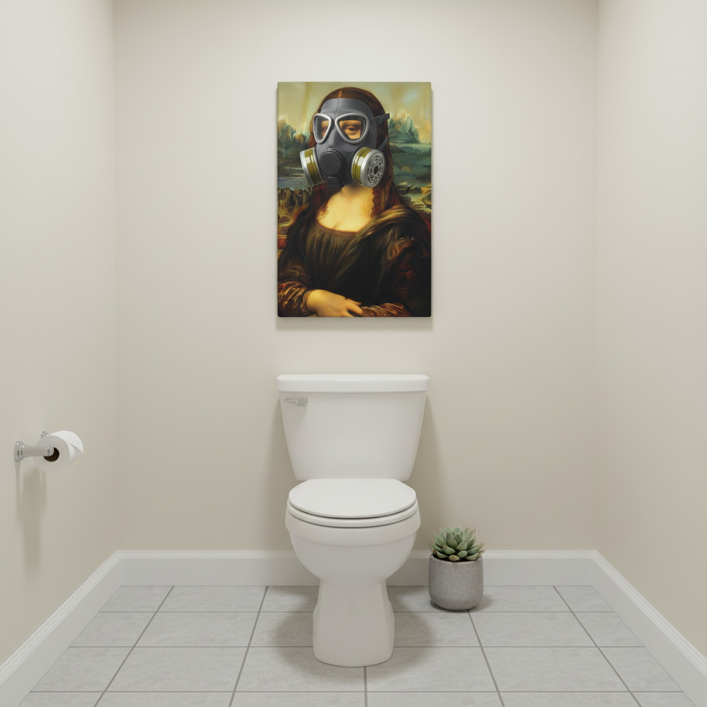 Mona Lisa in a Gas Mask Canvas Wrap – When the Louvre Meets the Loo