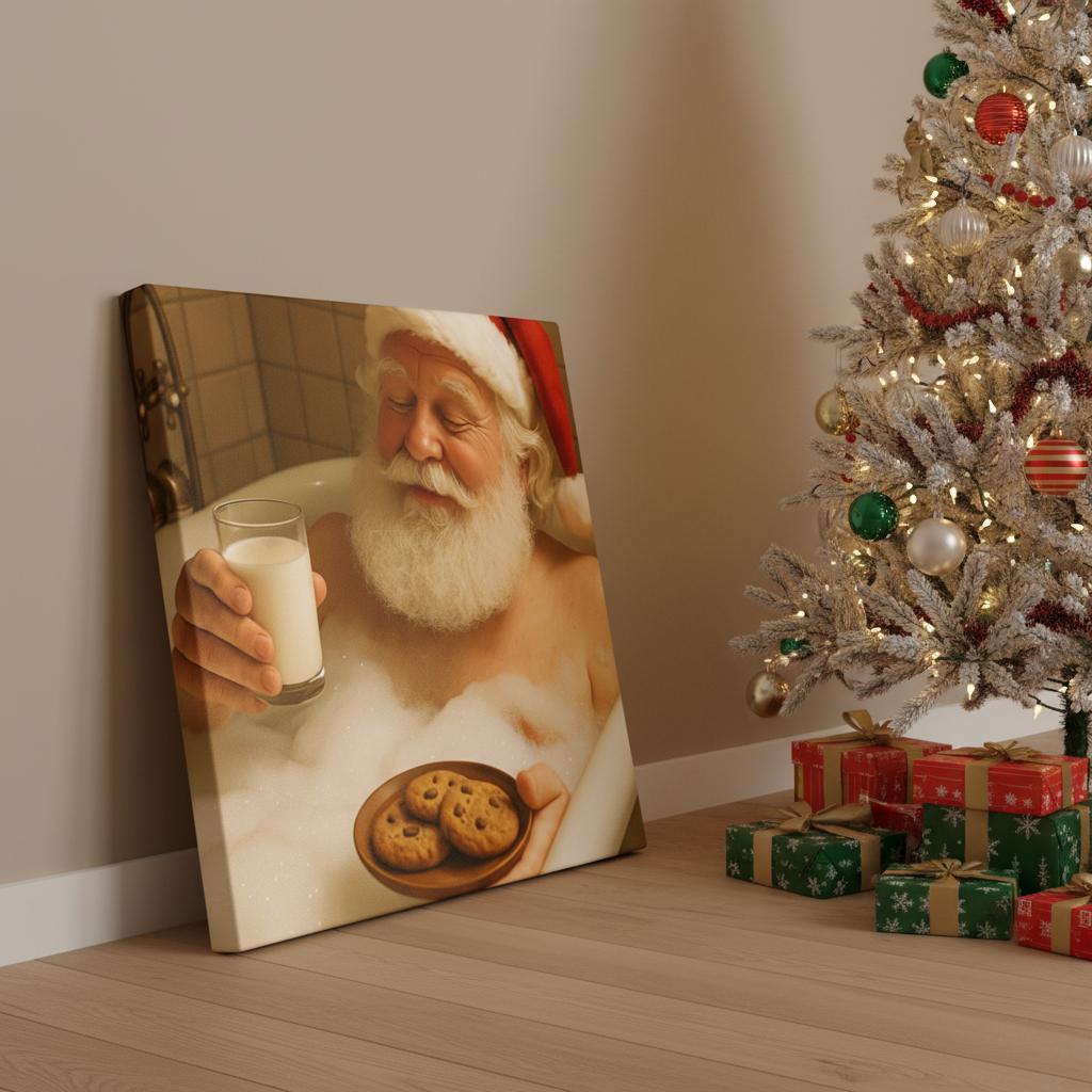 Santa Bubblebath Canvas Wrap – Rub-a-Dub-Dub, Santa in the Tub