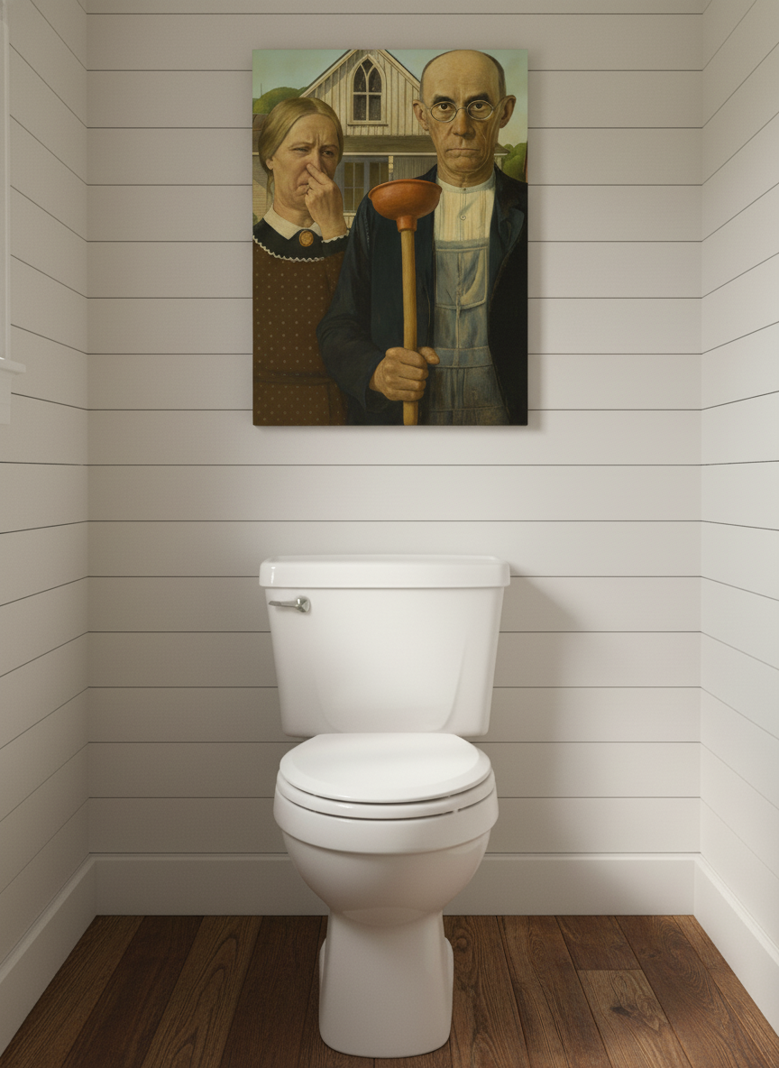 American Gothic Stink Face parody Canvas Wrap