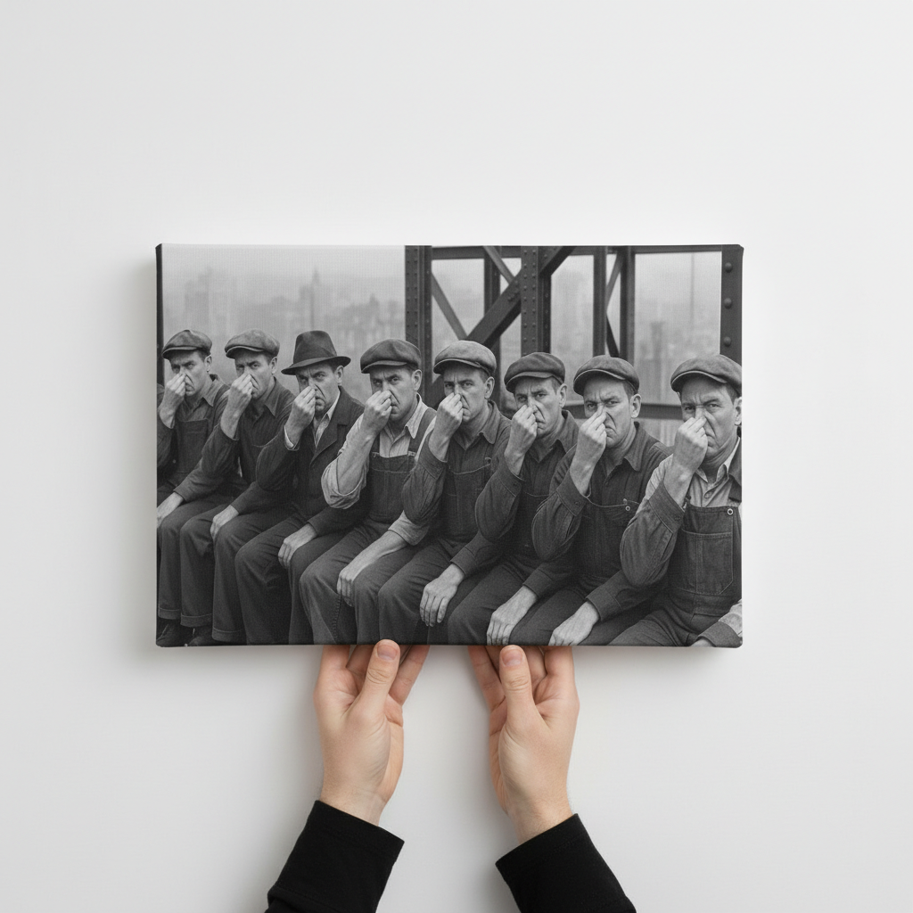 Men at Lunch Stink Face Canvas Wrap