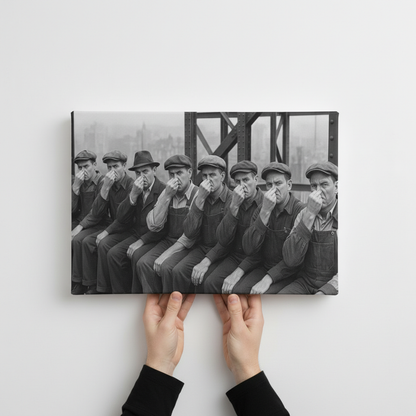 Men at Lunch Stink Face Canvas Wrap