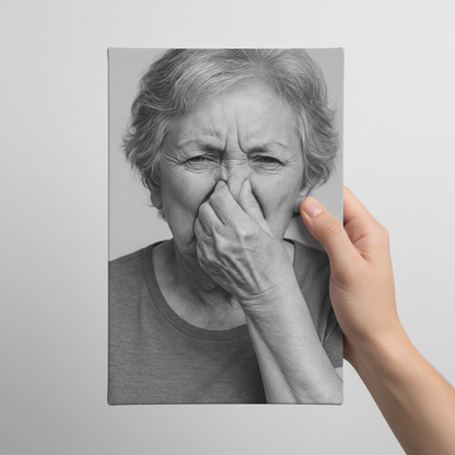 Old Lady Holding Nose