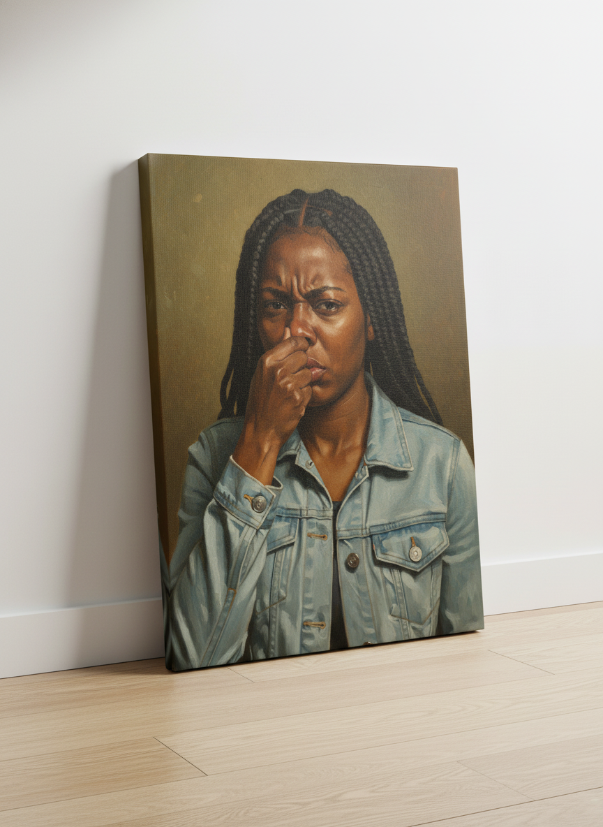 African American Lady Stink Face 1 – Bold Funny Bathroom Canvas  3 sizes to choose from