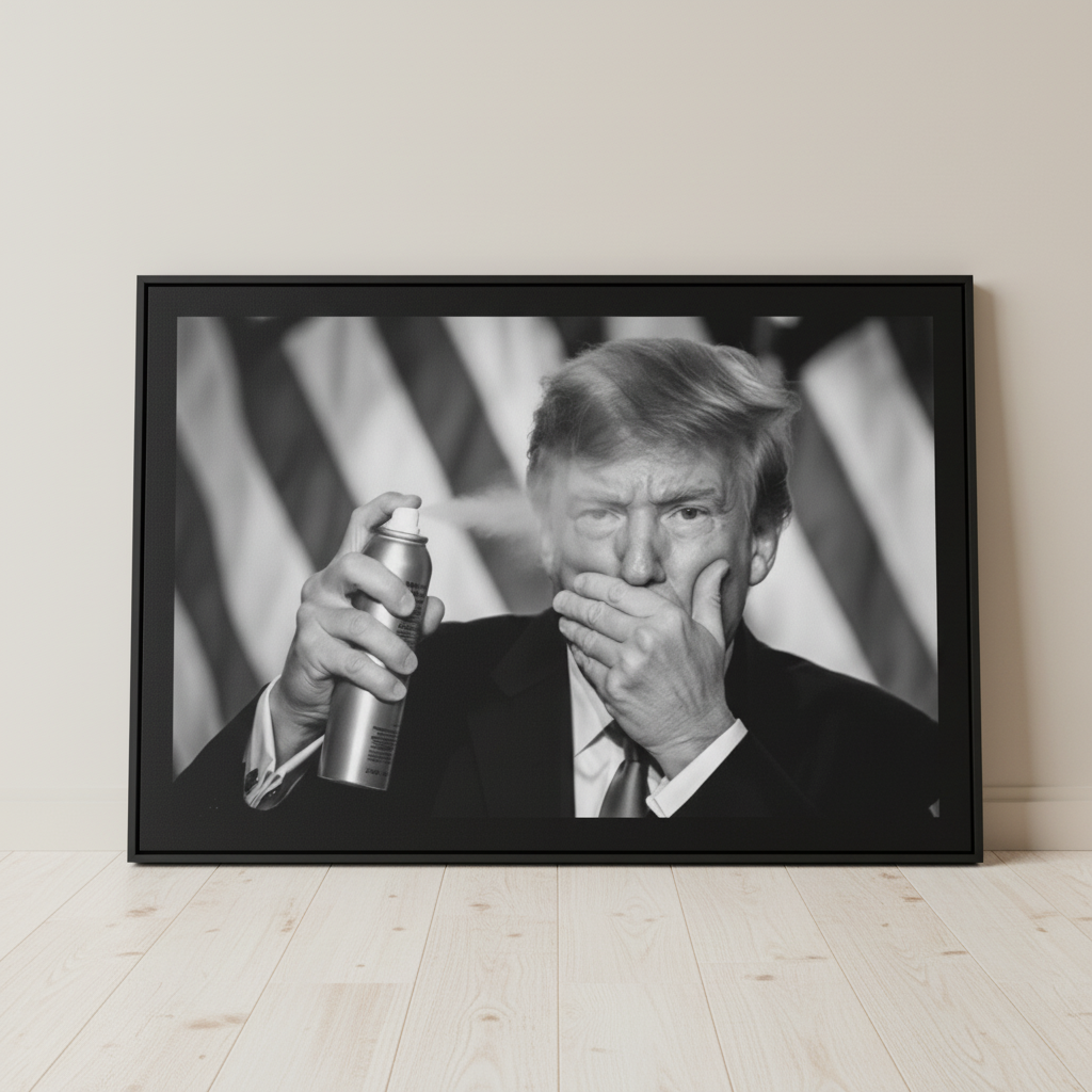 President Trump Spraying Air Freshener Canvas Wrap