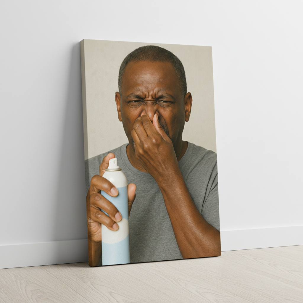 Funny Man Holding with Air Freshener