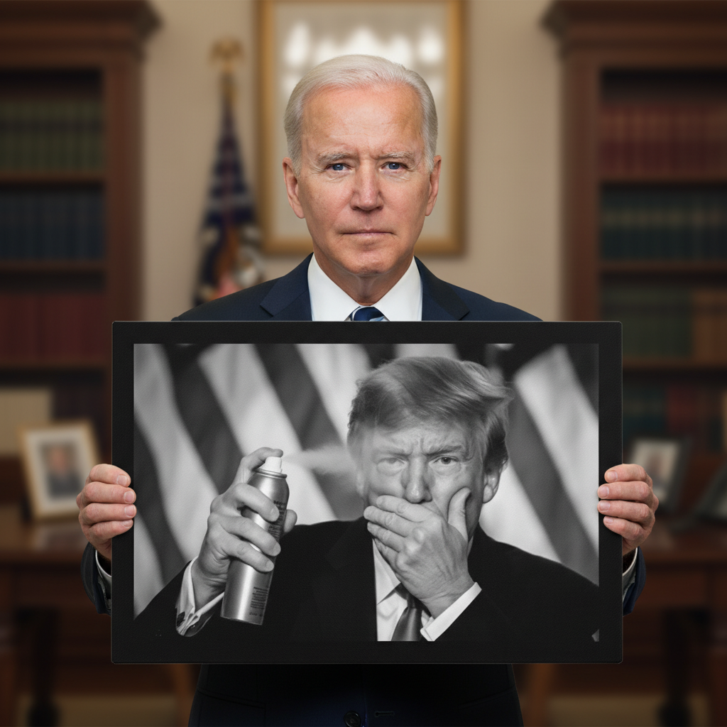President Trump Spraying Air Freshener Canvas Wrap