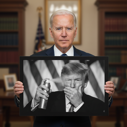 President Trump Spraying Air Freshener Canvas Wrap