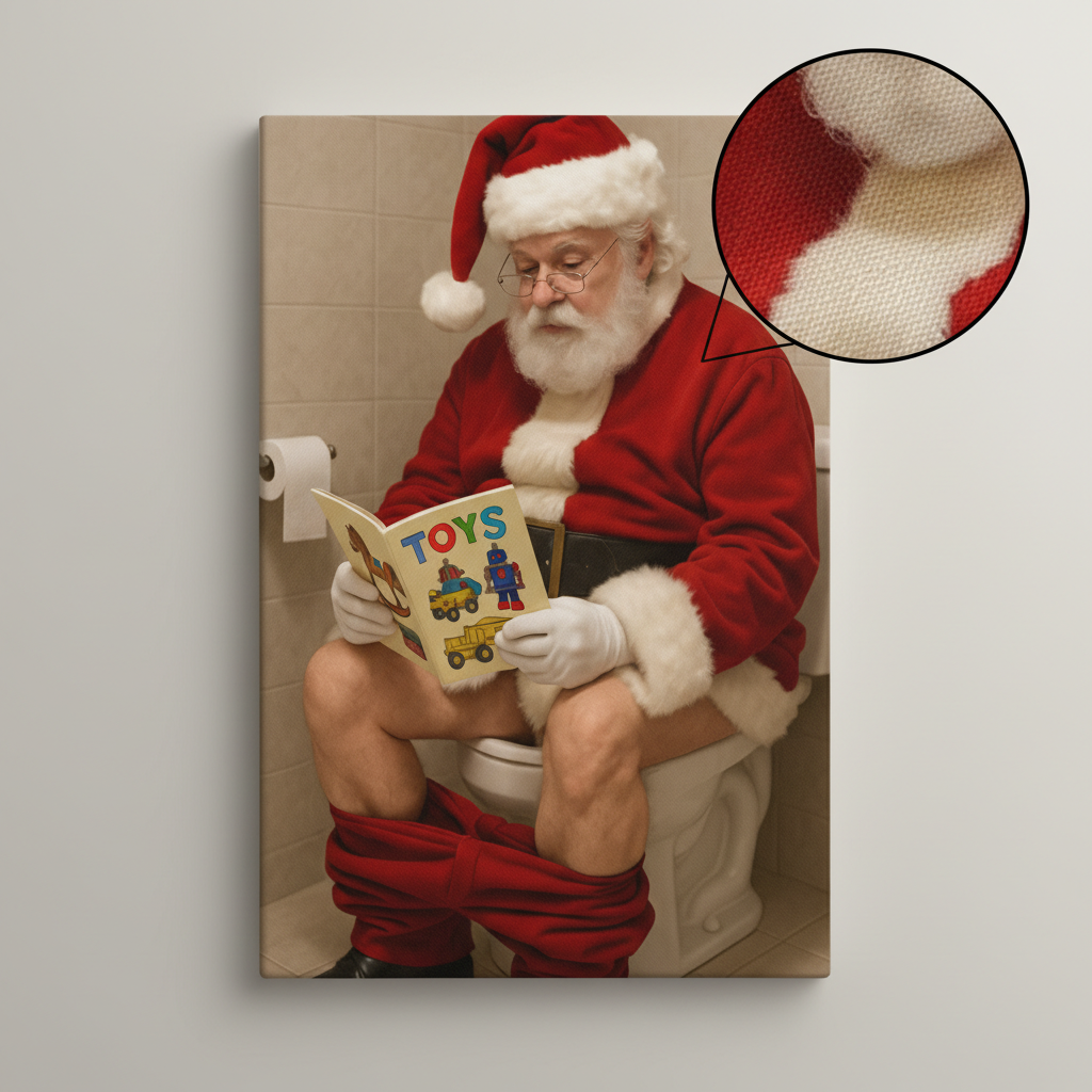Santa on the Toilet Canvas Wrap – Flushing Through the Snow!