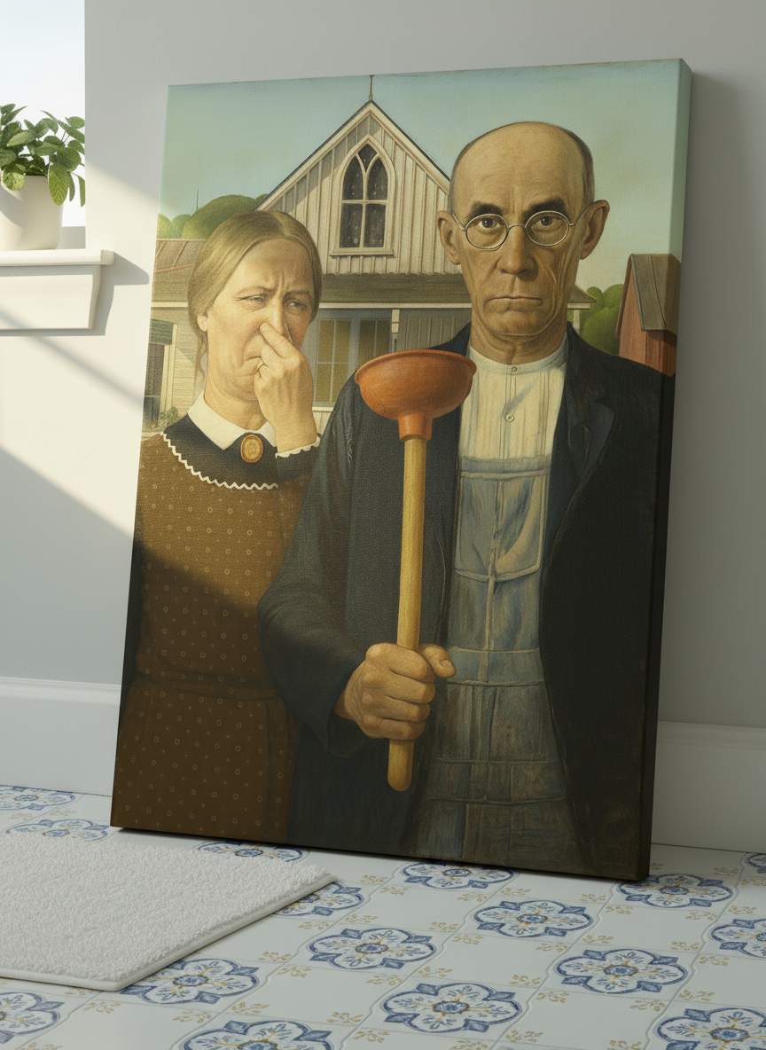 American Gothic Stink Face parody Canvas Wrap